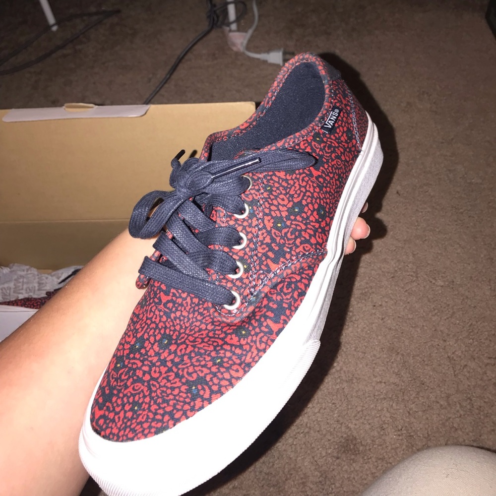 Women’s size 9 Navy/Coral Cheetah Vans